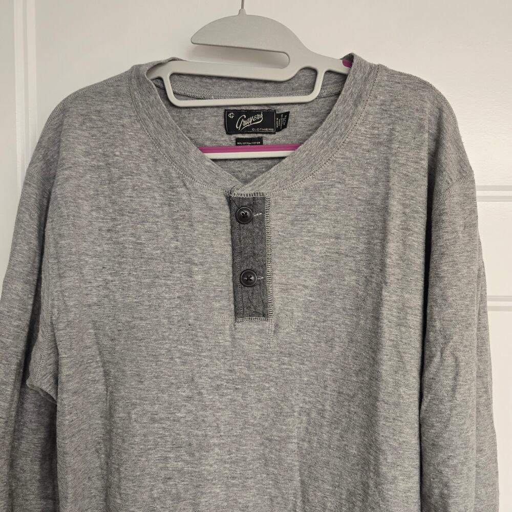 Men's Grayers Gray Long Sleeve Henley Top | Size XL - Picture 3 of 9